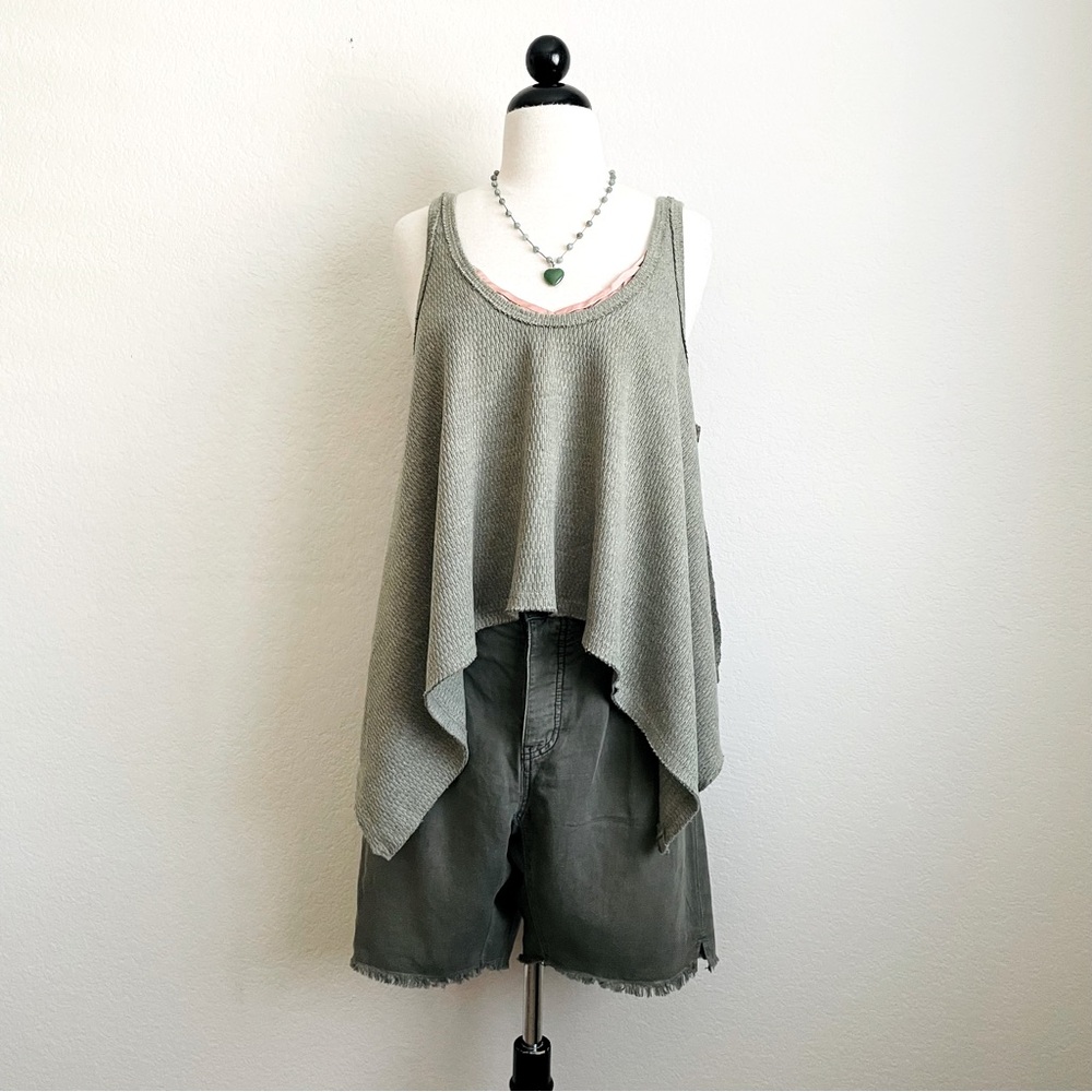 Free People We the Free Waffle Hi-Lo Olive Tank